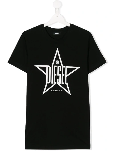 Diesel Teen T-shirt Mit Stern-print In Black
