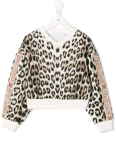 Roberto Cavalli Kids' Animal Print Logo Jumper In Neutrals