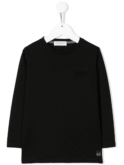 Paolo Pecora Kids' Chest-pocket Long Sleeve Top In Black