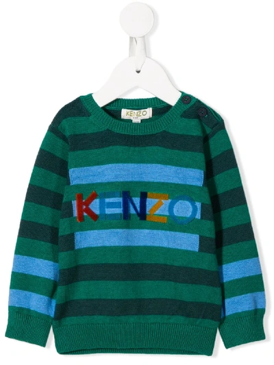 Kenzo Babies' Logo Stripe Jumper In Green