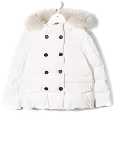 Brunello Cucinelli Kids' Faux-fur Hooded Jacket In White