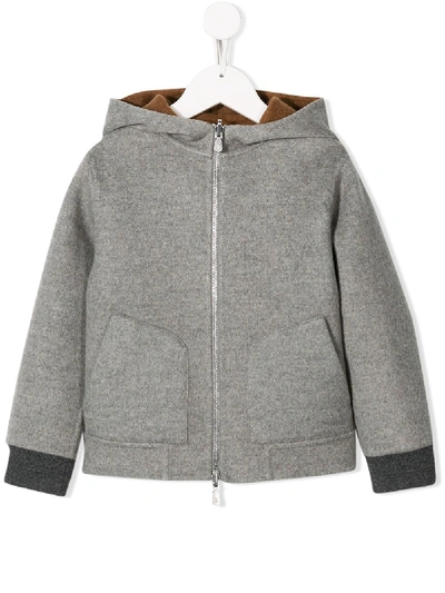 Brunello Cucinelli Kids' Zip-up Cashmere Hoodie In Grey