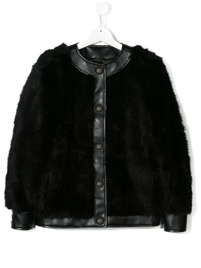 Balmain Teen Faux Leather-trimmed Bomber Jacket In Black