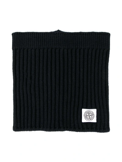 Stone Island Kids' Logo Patch Scarf In Blue