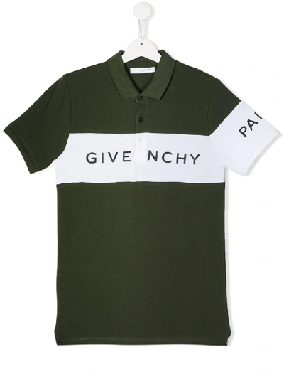 Givenchy Teen Block Stripe Polo Shirt In Green