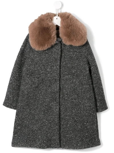 Douuod Kids' Knitted Collar Coat In Grey