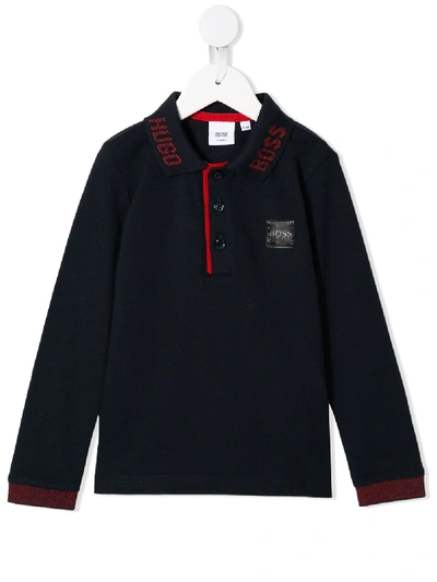 Hugo Boss Kids' Long-sleeve Polo Shirt In Blue