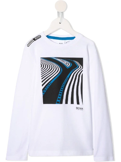 Hugo Boss Kids' Graphic-print Jersey Top In White