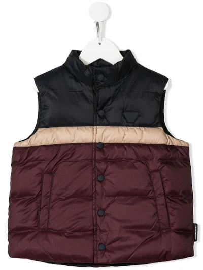 Emporio Armani Kids' Tricolour Padded Gilet In Red