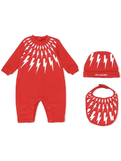 Neil Barrett Lightning Bolt Babygrow Set In Red