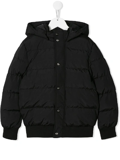 Msgm Kids' Logo Hood Padded Jacket In Black