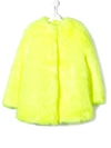 Msgm Teen Collarless Faux Fur Coat In Yellow