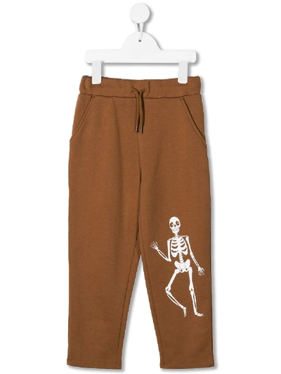 Mini Rodini Kids' Skeleton Print Track Trousers In Brown