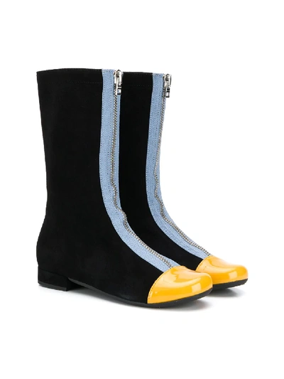 Marni Kids' Colour Block Zip Front Boots In Black