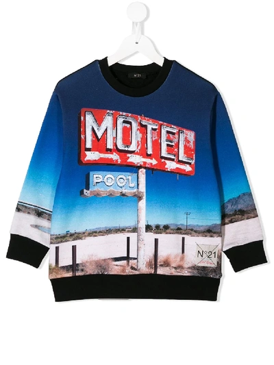N°21 Kids' Motel Graphic Sweatshirt In Blue