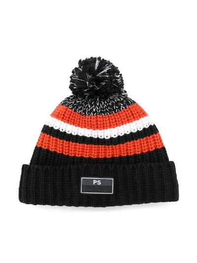 Paul Smith Junior Kids' Knitted Striped Hat In Black