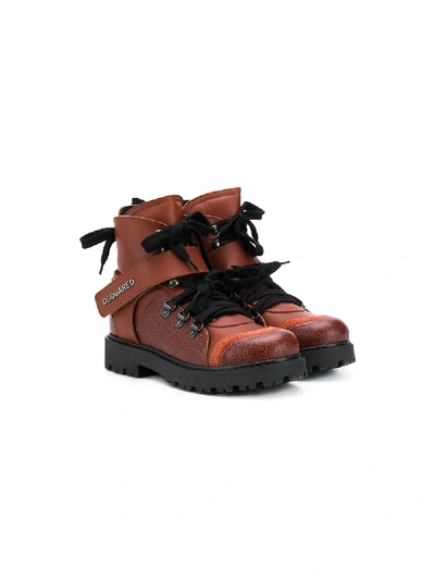 Dsquared2 Kids' Lace-up Ankle Boots In Brown