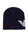 Emporio Armani Kids' Logo Pattern Knitted Hat In Blue