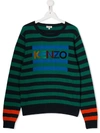 Kenzo Teen Striped Logo Knit Jumper In Blue