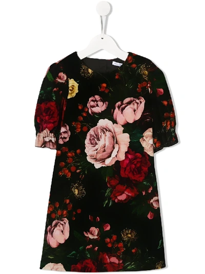 Dolce & Gabbana Kids' Girl's Floral Print Shift Dress, Size 4-6 In Black