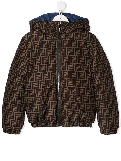 Fendi Kids' Ff Reversible Padded Coat In Brown