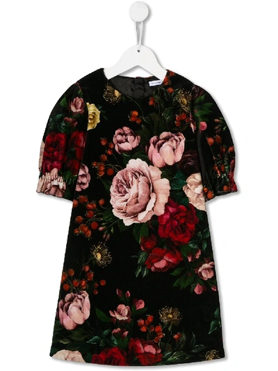Dolce & Gabbana Kids' Floral Print Dress In Black