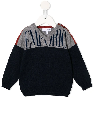 Emporio Armani Babies' Branded Knit Jumper In Blue