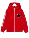 Moncler Kids' Patch Logo Zipped Hoodie In Red