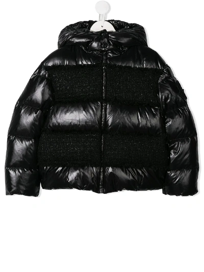 Moncler Kids' Little Girl's & Girl's Elbe Laminated Wool-blend Tweed Puffer Jacket In Black