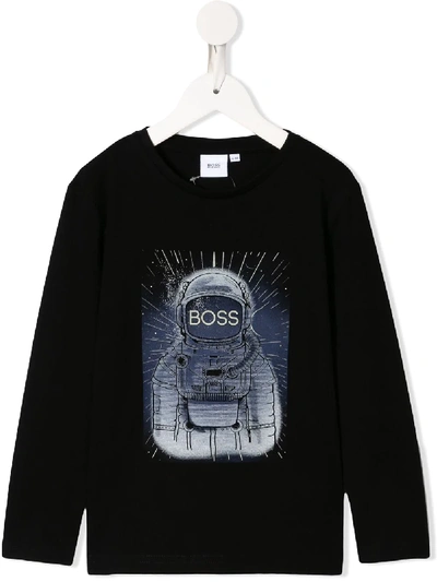 Hugo Boss Kids' 'astronaut' Print Top In Black