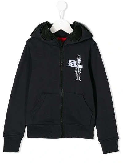 Ai Riders On The Storm Kids' Mr. Ai Print Zip-up Hoodie In Blue