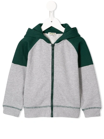 Kenzo Kids' Colour Block Zipped Hoodie In Grey