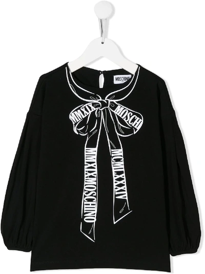 Moschino Bow Print Top In Black