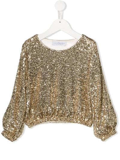 Le Gemelline By Feleppa Kids' Sequin-embellished Long-sleeve Sweatshirt In Gold