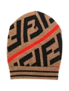 Fendi Kids' Intarsia-knit Monogram Beanie Hat In Brown