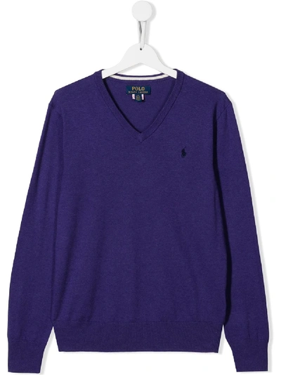 Polo Ralph Lauren Kids' V-neck Jumper In Purple