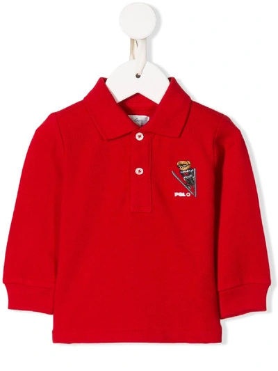 Ralph Lauren Babies' Embroidered Polo Bear Polo Shirt In Red