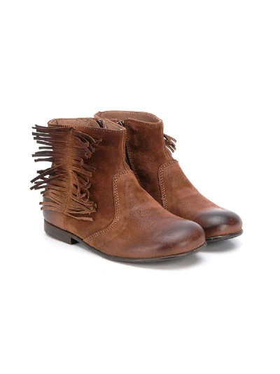 Pèpè Kids' Fringed Ankle Boots In Brown