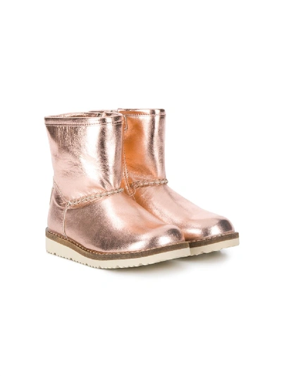 Pèpè Kids' Metallic Ankle Boots In Pink