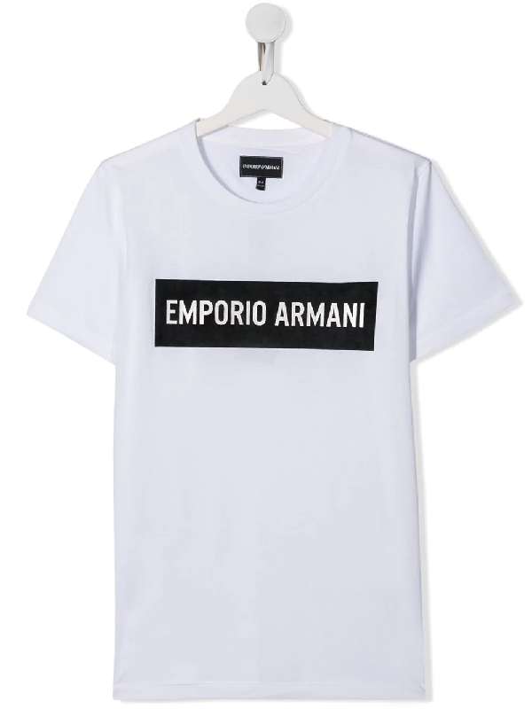 Emporio Armani Kids' Logo Print T-shirt In White | ModeSens