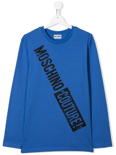 Moschino Kids' Logo Long-sleeve Top In Blue