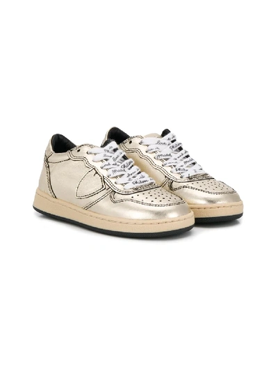 Philippe Model Kids' Metallic Emblem Trainers In Gold