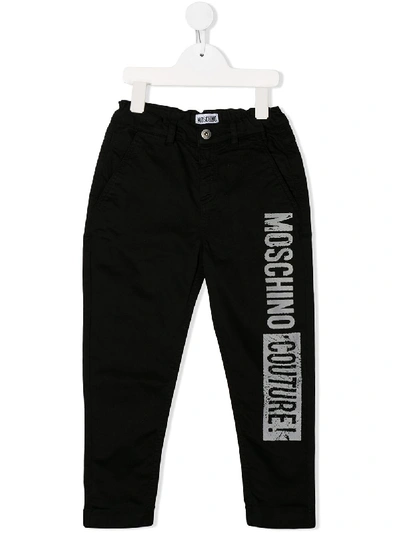 Moschino Kids' Printed Logo Trousers In Black