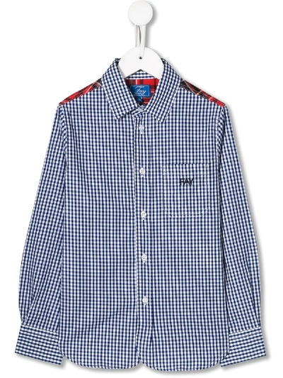 Fay Kids' Gingham Tartan Shirt In Blue