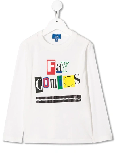 Fay Kids' Graphic Print Long-sleeved T-shirt In White