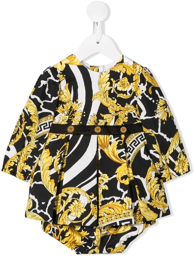 Young Versace Babies' Signature Brocade Print Dress In Black