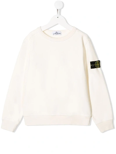 Stone Island Junior Kids' Logo Embroidered Sweatshirt In White