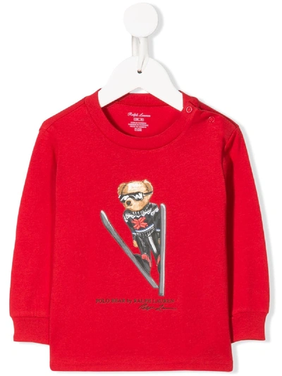 Ralph Lauren Babies' Skiing Polo Bear Sweatshirt In Red