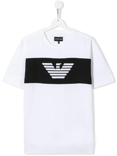 Emporio Armani Kids' Central Logo Crew Neck T-shirt In White