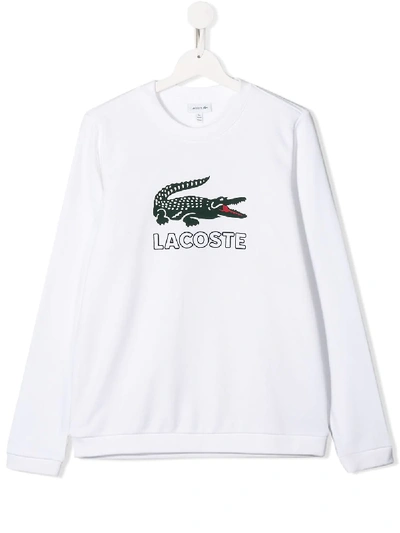 Lacoste Teen Logo Print Sweatshirt In White